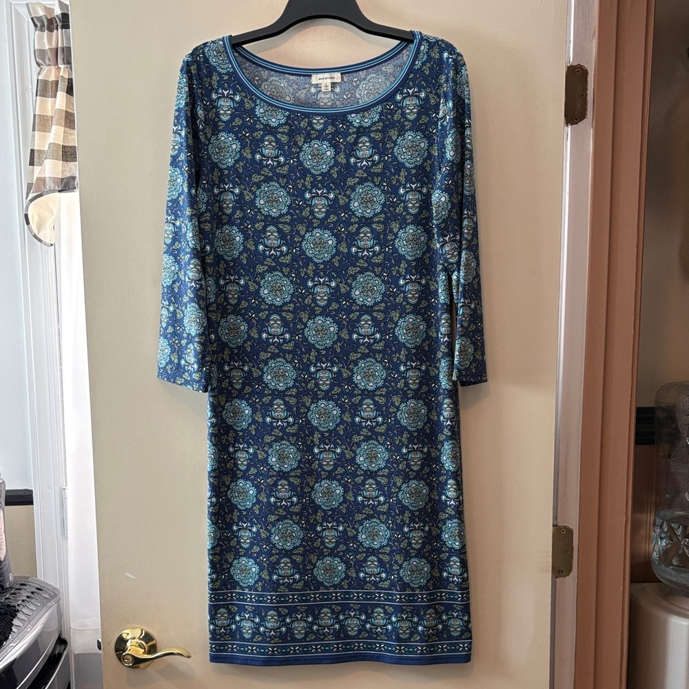 Max Studio Navy and Teal Floral-Print Midi Shift Dress